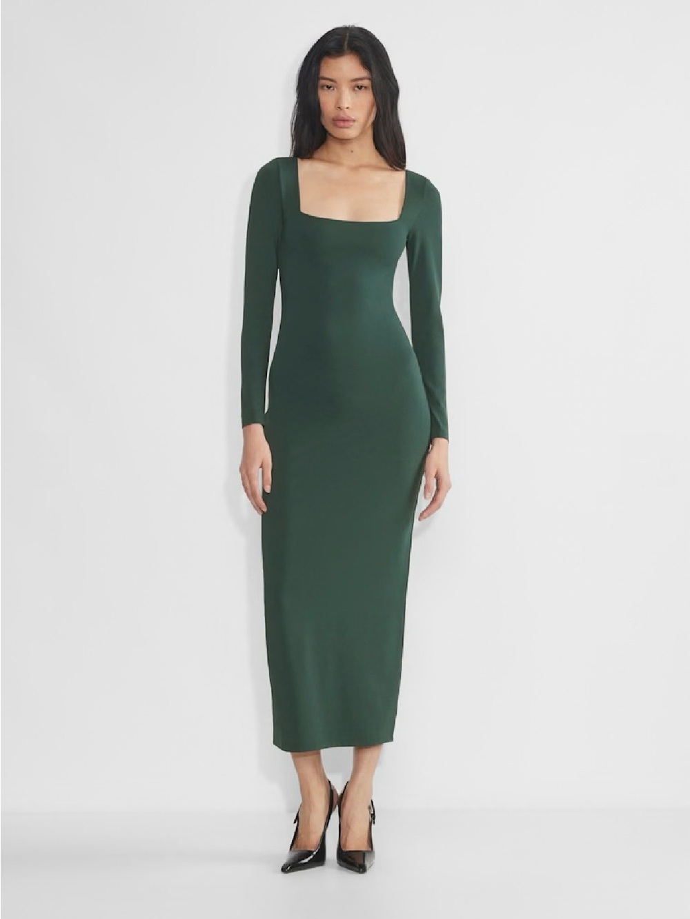 Aritzia Contour Squareneck Maxi Dress Scarab Green S